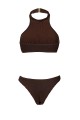 Halterneck  Brown Top & Bikini Set