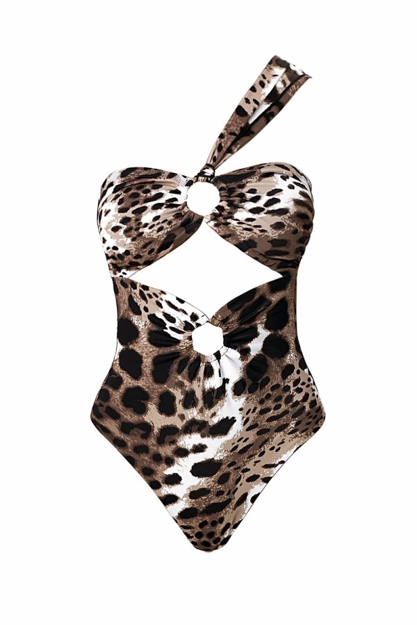 Gaia Leopard Print Bandeau Duble O-Ring One Piece