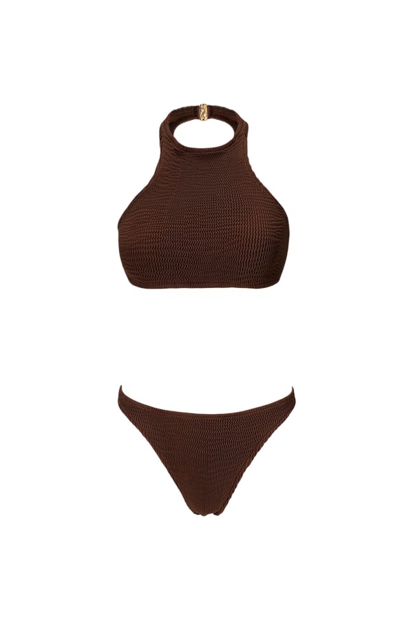 Halterneck Brown Top & Bikini Set Halterneck Brown Top & Bikini Set