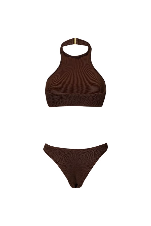 Halterneck Brown Top & Bikini Set Halterneck Brown Top & Bikini Set